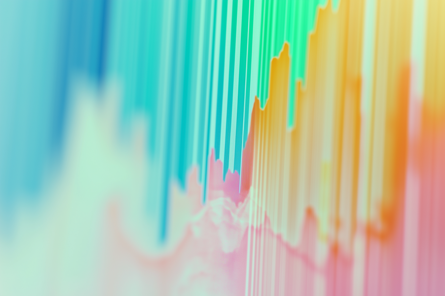Colourful gradient bars in blue, green, yellow and pink forming a wave